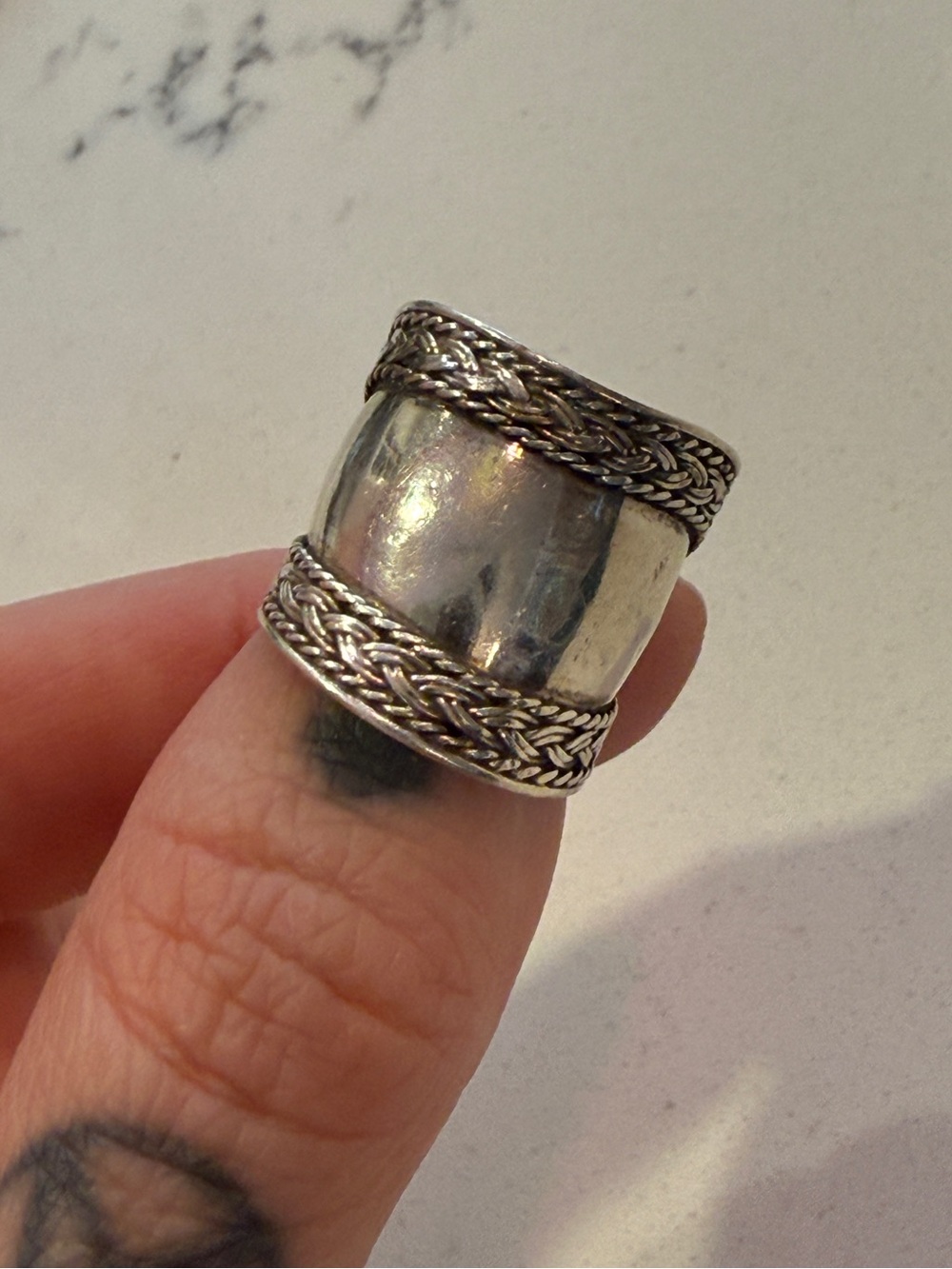 vintage sterling silver thick band ring braided sz 4.5 4.75
